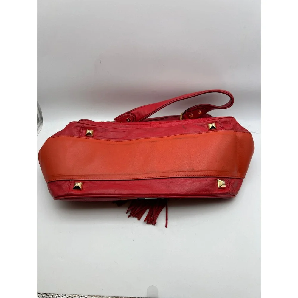 L.A.M.B. Gwen Stefani Red Leather Satchel Handbag Racing Stripe Tassel Gold HW